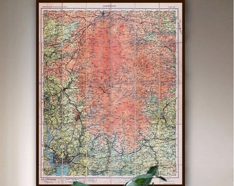 Vintage Dartmoor tourist map, Dartmoor print, Ordnance Survey of England and Wales, 35x44" print size.