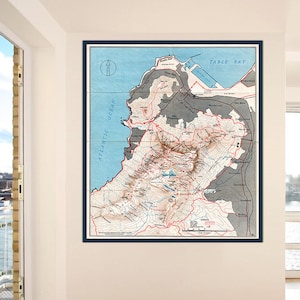 Vintage Karte vom Tafelberg, Tafelberg Western Cape, Südafrika Poster, Kapstadt Tourismus, südafrikanische Wandkarte, Kartengeschenk