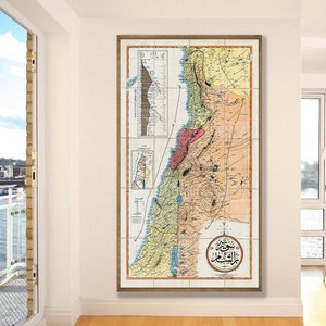 Syrië, Libanon en Palestina, oude kaart van Libanon, oude kaart van Syrië, oude kaart van Palestina, vintage grote muurkaart decor cadeau.