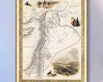 Antique Syria Map Art Print: 1851 Tallis Illustration