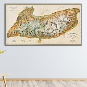 Impresión del mapa del Mont Blanc: póster topográfico de los Alpes franceses de 1896