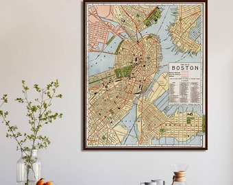 Vintage map of Boston, historical Boston print gift decor.