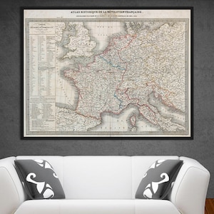 Politische Geographie Frankreichs und Mitteleuropas, Französische Revolution, Frankreich Geschichtswandkunst, Geschichtsgeschenk, historische Karte Wanddekor.