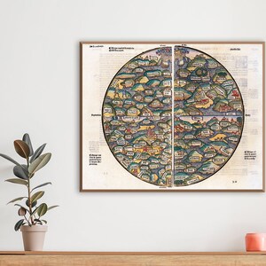 Mer des Histoires 百科事典の世界地図 - 最初に印刷された世界地図の 1 つ、中世の世界地図、地図アート、地図作成ギフト。