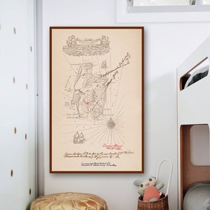 Mapa de la Isla del Tesoro de Robert Louis Stevenson, mapa de fantasía, mapa pirata, mapa de aventuras, país de las hadas, tesoro enterrado, habitación de los niños.