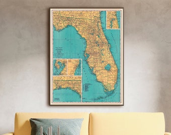 1950s Standard Map of Florida, the map includes insets of Jacksonville, Tampa Bay, Miami, and the Florida panhandle.