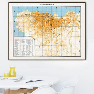 Vintage Beirut map, Plan de Beyrouth, Lebanon gift decor.