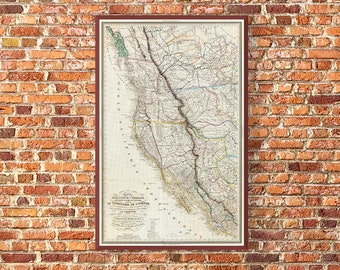 Landmark map of the American West by French diplomat and spy Eugène Duflot de Mofras, antique California map, historic Oregon map.