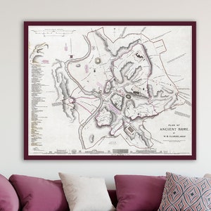 Mapa antiguo de Roma, mapa de pared de la antigua Roma, mapa antiguo de Roma, gran decoración de pared de Roma, decoración del hogar de Roma.