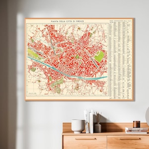 Florence Italië kaartafdruk, vintage Florence kunstafdruk, Firenze Italia, grote Florence posterkaart.