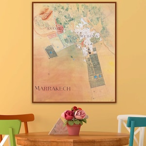 Mapa Marrakeszu w stylu vintage: dekoracja ścienna Maroka