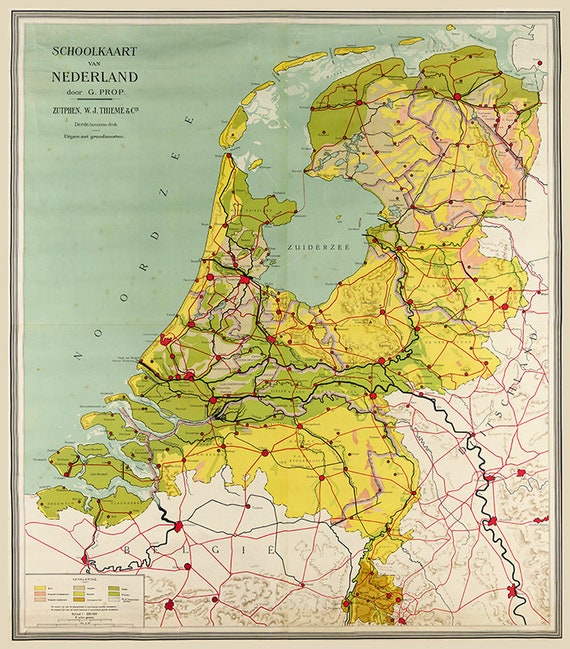 große Schulkarte Niederlande der Kunstkarte. alte Niederlande Wandkunst, Druck, Niederlande, Niederlande