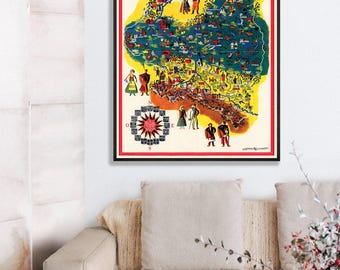 Antique Map of Poland: 1930s Retro Polish Artwork