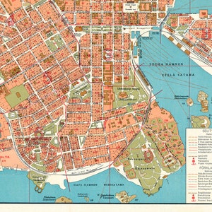 Vintage map of Helsinki, old Helsinki map, Helsinki print, Finland maps, Helsinki city map, Finland city map. image 5