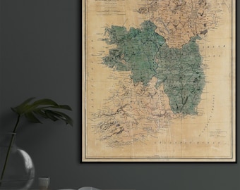 Antike Irland-Karte (Druck): Johnston's Historic Decor