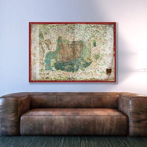 Oude kaart van Mexico-stad - Tenochtitlán, Mexico-stadstaat van het Azteekse rijk, Azteekse kunstprint, Azteekse muurkunst, Mexico cadeau.