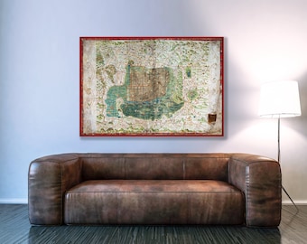 Carte de l'ancienne ville de Mexico - Tenochtitlán mexica, cité-état de l'empire aztèque, impression d'art aztèque, art mural aztèque, cadeau mexicain.
