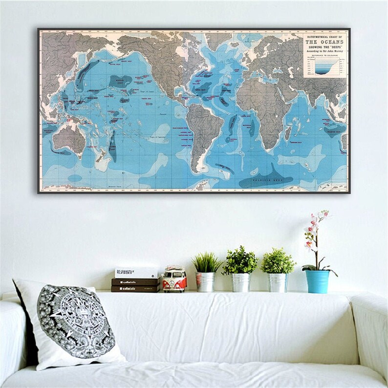 Old 1912 Map Of The World From Depths Of The Ocean Etsy