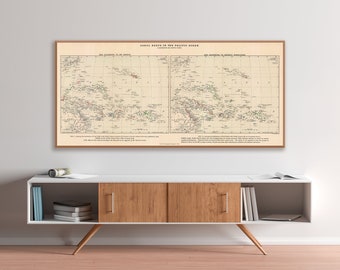 Coral Reefs in the Pacific Ocean,by Charles Darwin and Lechmere Guppy, Scottish Geographical Magazine map print decor.