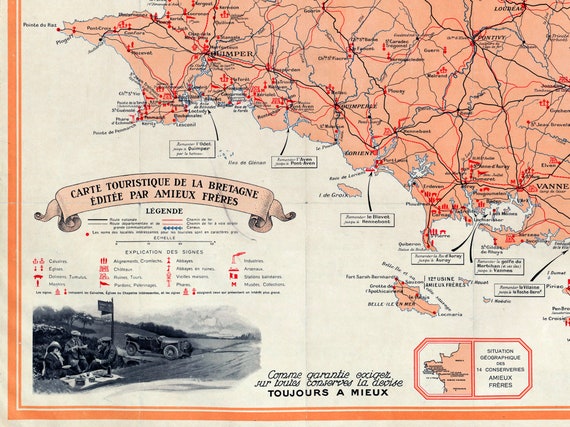 Tourist Map Of Brittany France France Travel France Print Etsy