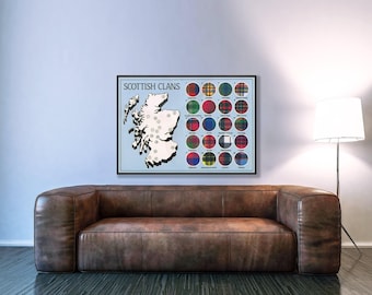 Mapa de tartán de clanes escoceses vintage: regalo de decoración de Escocia