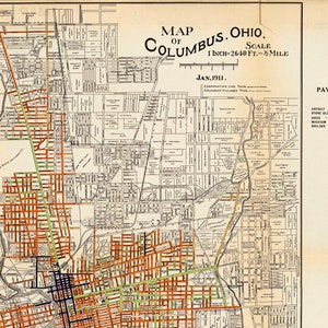 Vintage Street Map of Columbus, Ohio Highlighting Which Streets Are ...