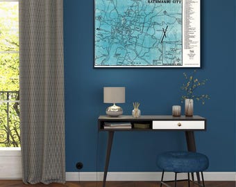 Vintage Kathmandu Stadt Karte Print: Nepal Reisekunst