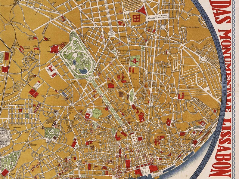 Vintage Lisbon Map Print: 1933 Portuguese Guide Plan image 3