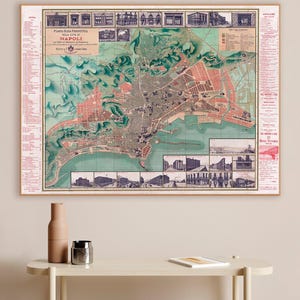 Impresión de mapa antiguo de Nápoles, Italia: Guía de Nápoles, Italia, 1886