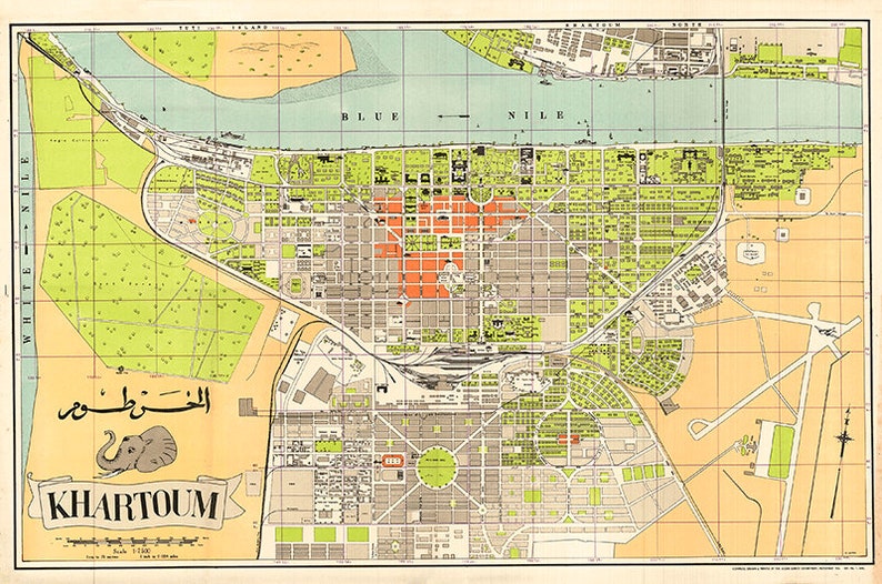 Vintage Map of Khartoum Old Khartoum Map Khartoum Print Etsy