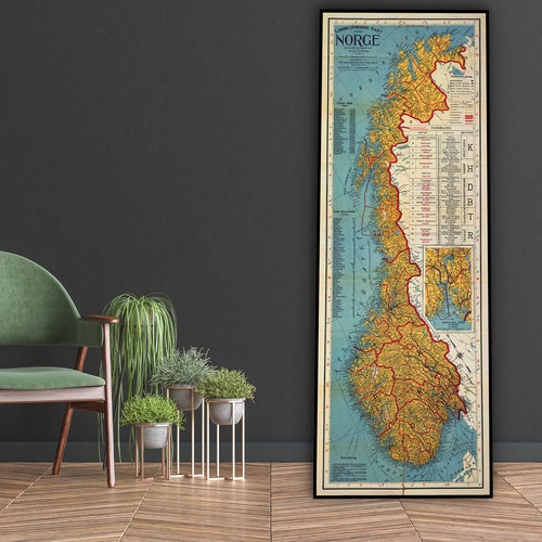 Vintage Map of Norway Old Norway Print Large Norway Wall Etsy