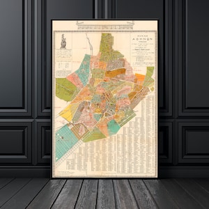 Vintage Karte von Athen und seinen antiken und modernen Vierteln, alter Athen Druck, Athen Wandkunst, Athen Griechenland, griechische Geschenke.