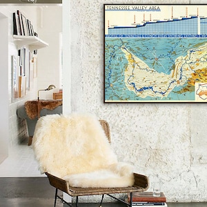 Vintage Tennessee River Valley-kaart Inclusief profiel van voorgestelde dammen, inzet: Smoky Mountain Park Area, Tennessee decor kunstdruk.