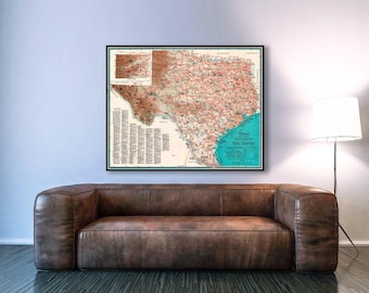 Vintage Texas Tourist Map Print: 1930s Pictorial Wall Art