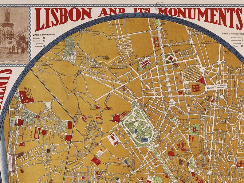 Vintage Lisbon Map Print: 1933 Portuguese Guide Plan image 2