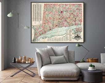 Vintage Connecticut Map Print: 1887 Historic Wall Art