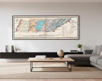Antique State of Tennessee Geologic Map, vintageTennessee wall art decor, geological maps print.