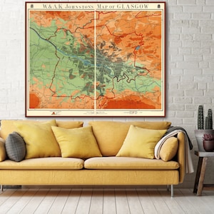Vintage map of Glasgow Scotland , old Glasgow city map, Scotland gifts.