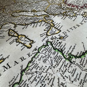 Historical map showing the Roman Empire and surrounding barbarian tribes in 400 AD, by cartographer Guillaume Delisle.