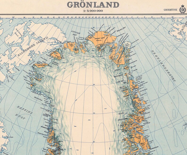 Vintage Map of Greenland Old Greenland Map Greenland Wall Etsy