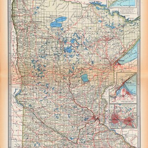 Vintage Map of Minnesota, Old Minnesota State Decor, Large Minnesota ...