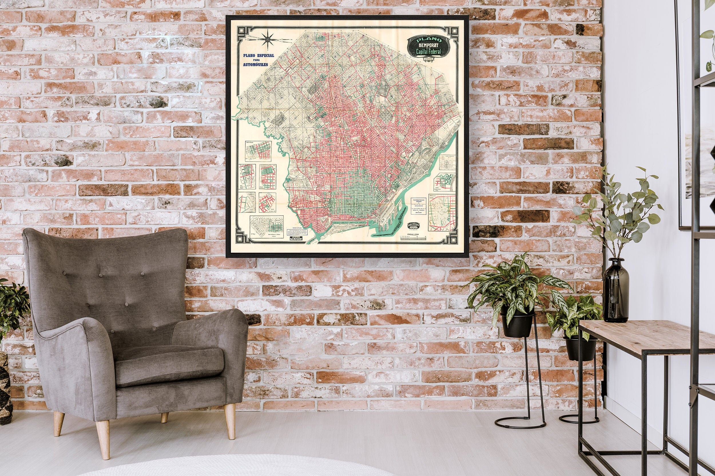 Vintage map of Buenos Aires, old Buenos Aires Argentina print.