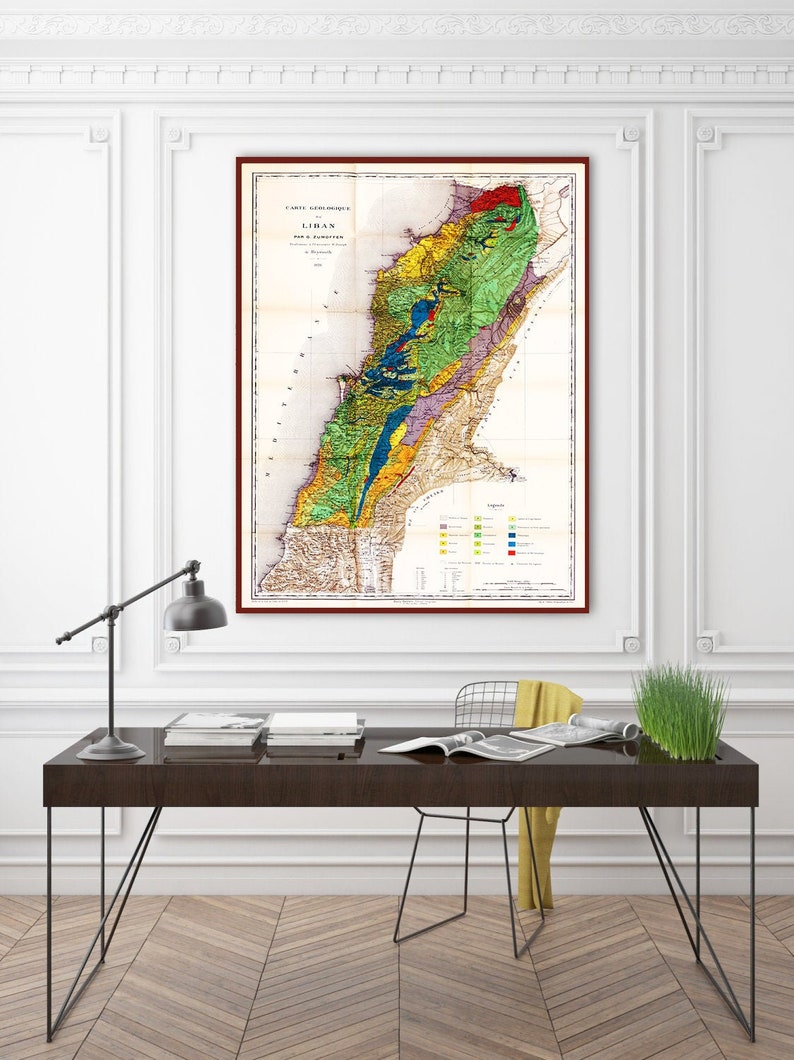 Vintage Lebanon Wall Art Old Geological Map of Lebanon Etsy