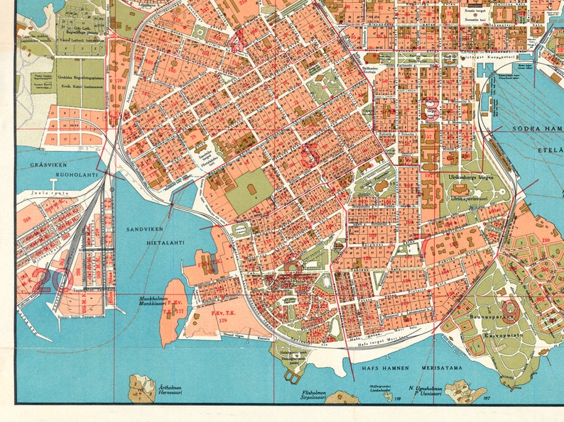 Vintage map of Helsinki, old Helsinki map, Helsinki print, Finland maps, Helsinki city map, Finland city map. image 4