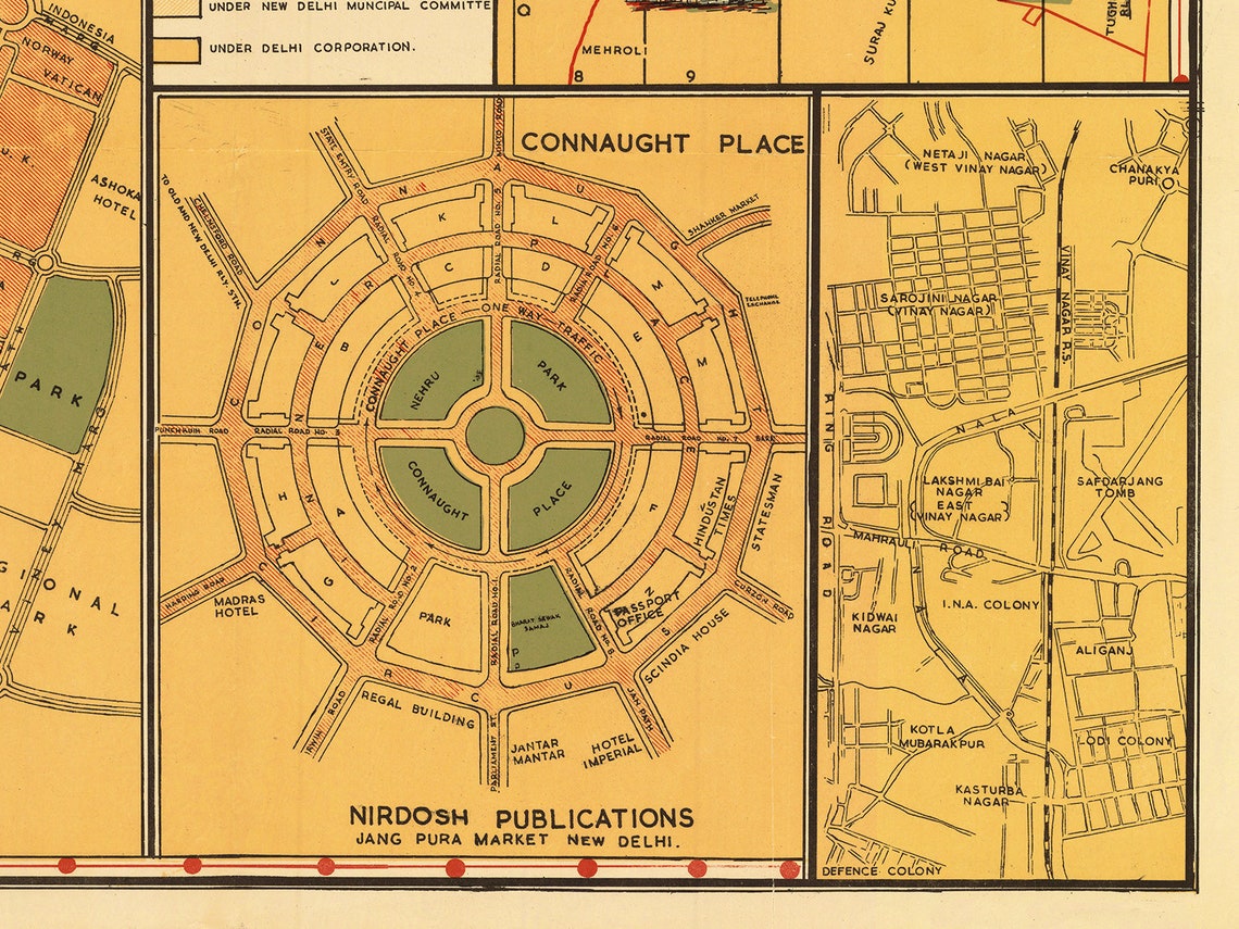 Vintage Map of New Delhi Old New Delhi Map New Delhi Wall Etsy UK