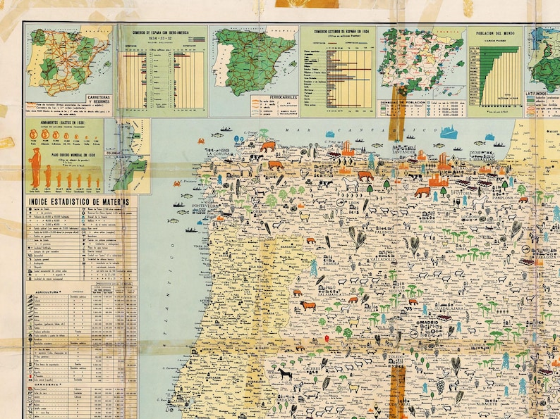Vintage Spain Map Print: Large Spanish Wall Art image 3