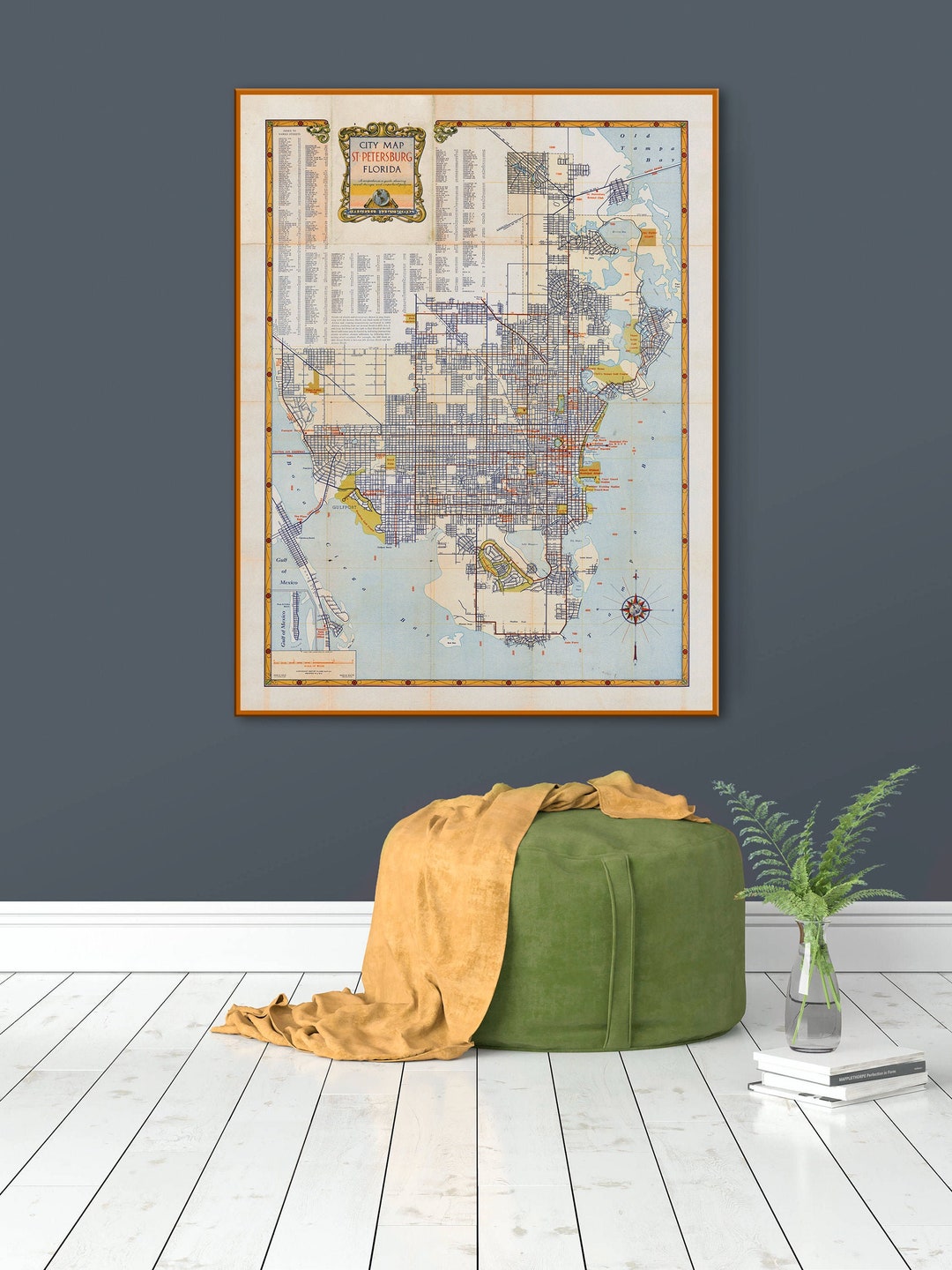 Vintage Map of St. Petersburg Florida, Old St. Petersburg FL, St