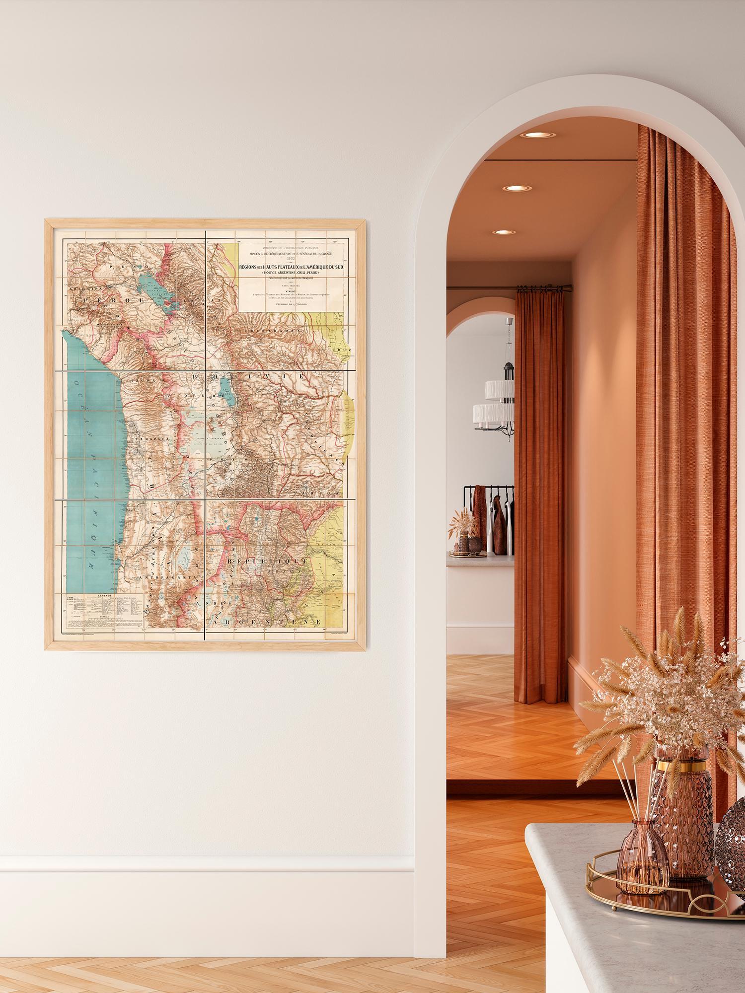 アンデス山脈の地図プリント：ヴィンテージ南米高地装飾 - Etsy 日本