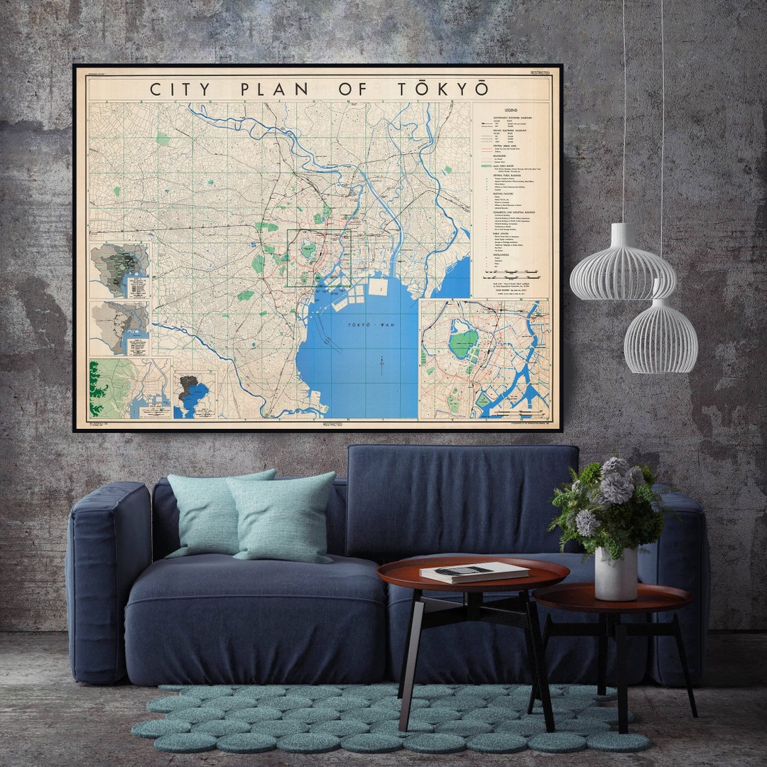 Vintage Map of Tokyo, Old Tokyo Map Print, Tokyo Wall Art, Tokyo Wall