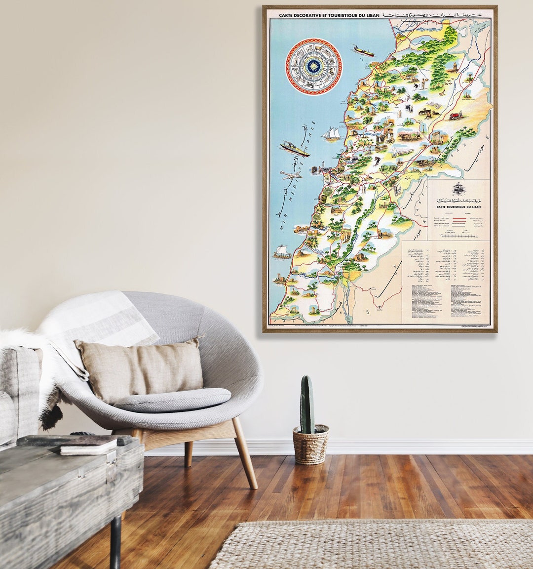 Pictorial Map of Lebanon, Old Lebanon Poster, Lebanon Art Map, Tourist Map, Lebanon Wall Art